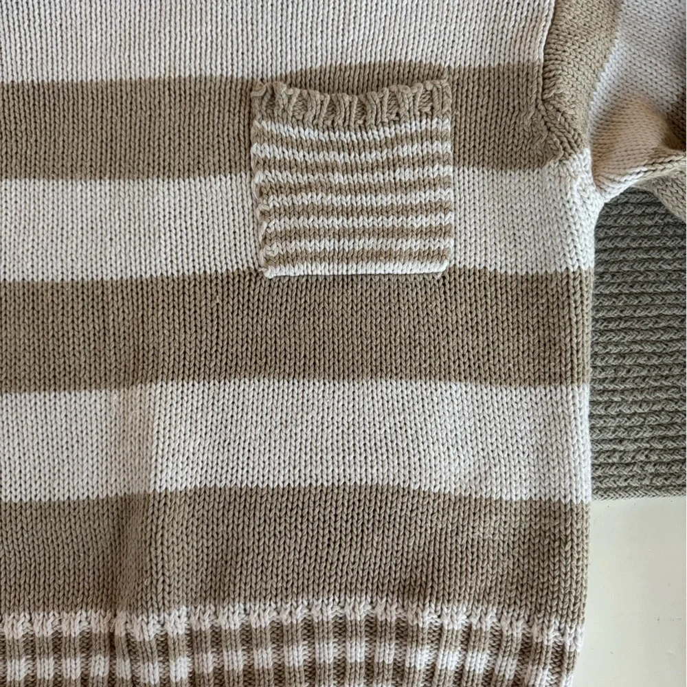 Vintage 90’s Nuggets Tan White Striped Cotton Cropped Sweater Size Large - Picture 8 of 10